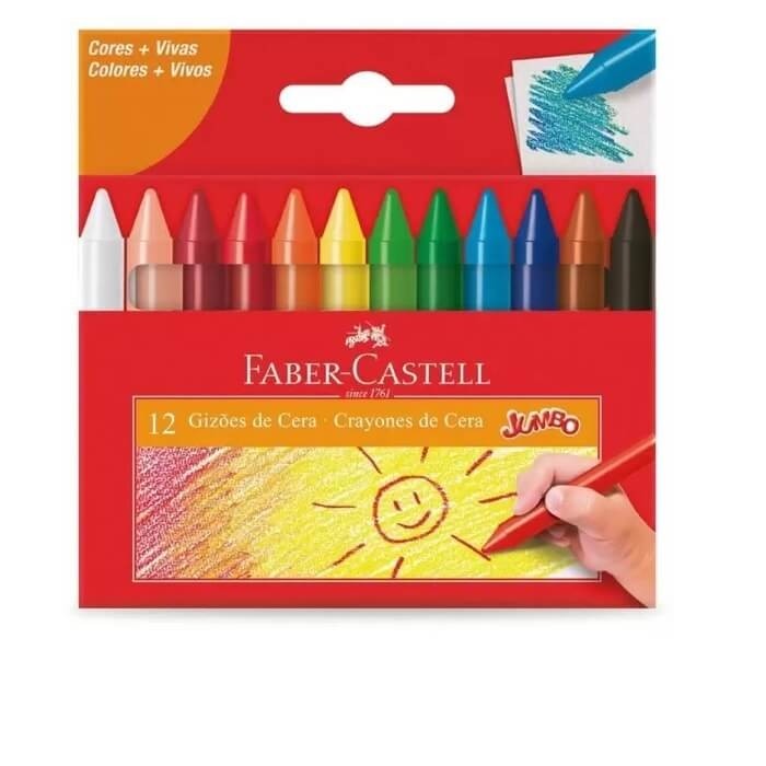 Giz De Cera Faber Castell Jumbo Curto 12 Cores