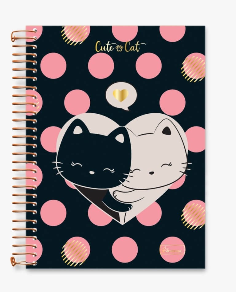 Caderno Colegial 10 Matérias Cute Cat Cadersil 1 UN