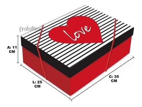 Caixa De Presente Retangular Com Tampa Love M Cromus 1 UN