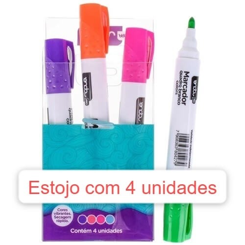 Caneta Marcador Para Quadro Branco Color 4 Cores Onda