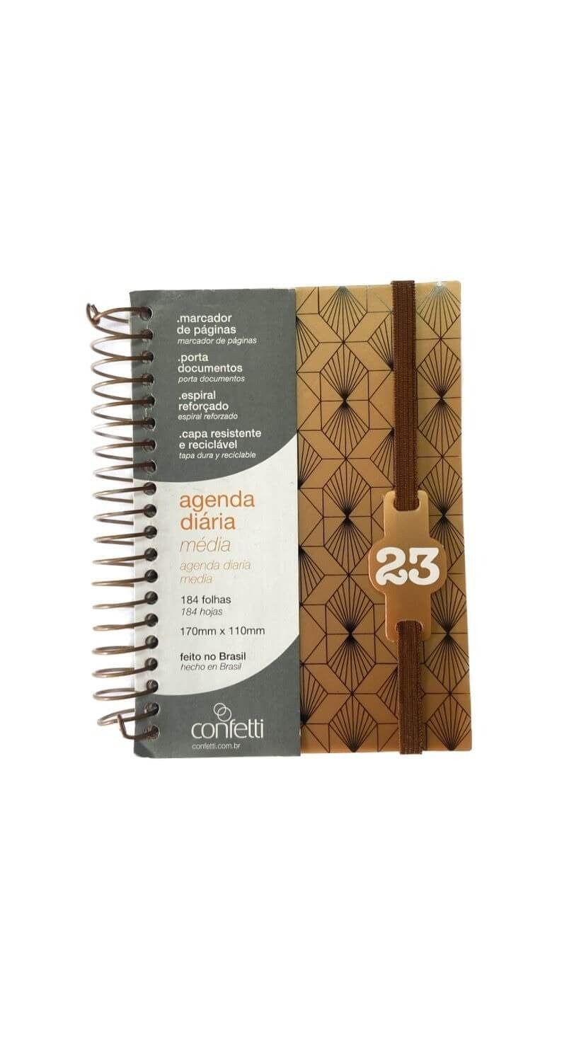 Agenda Diária Média 2023 Ouro 184 Folhas Confetti 1 UN