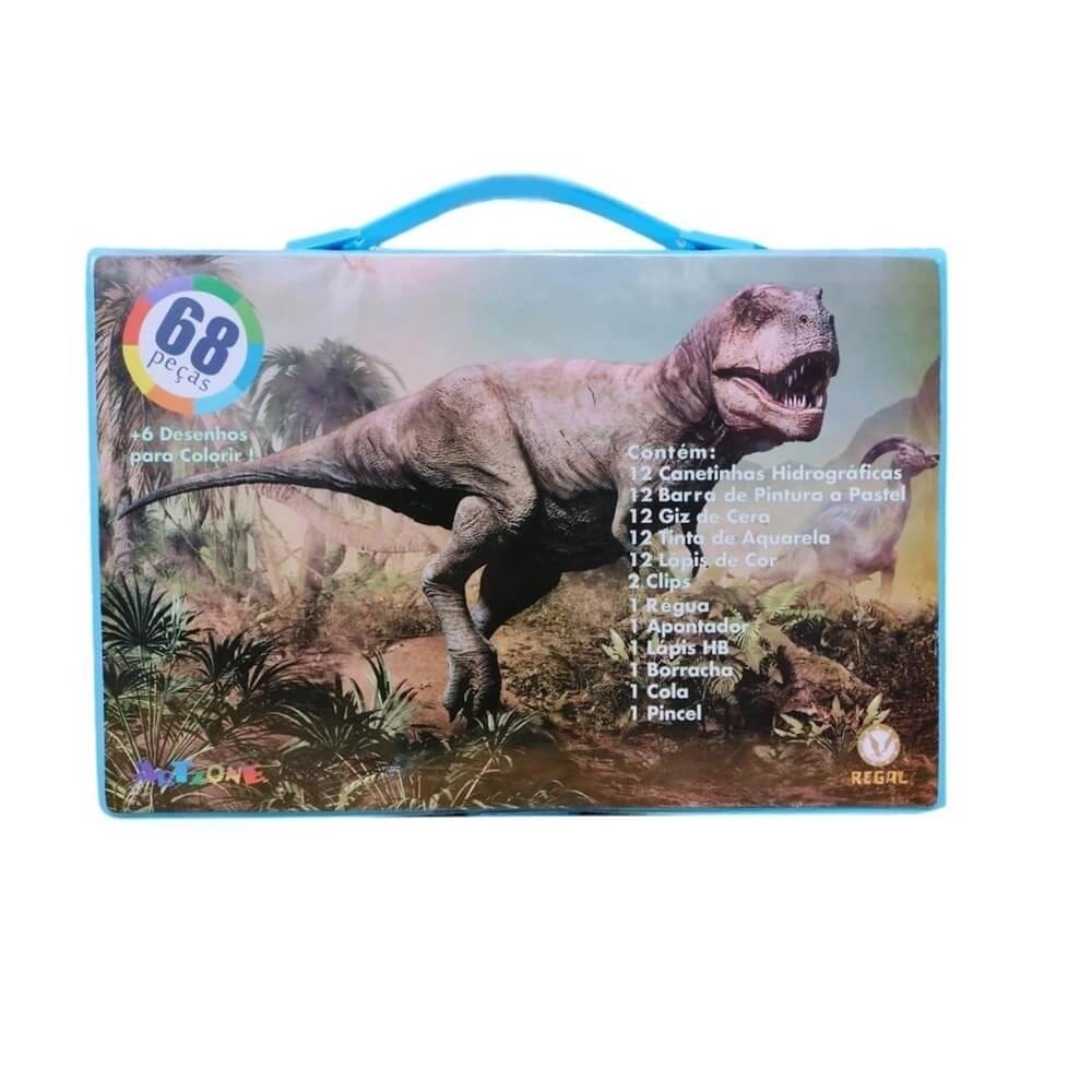 Maleta Escolar Dinossauro Kit 68 Pçs