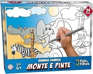 Quebra Cabeça Monte e Pinte Safari 24 Pçs