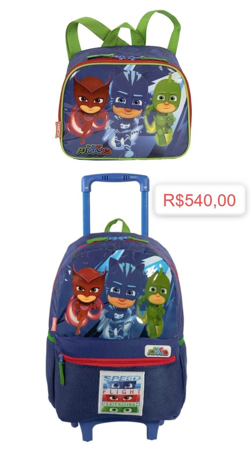 Kit Mochila + Lancheira  Pj Masks 