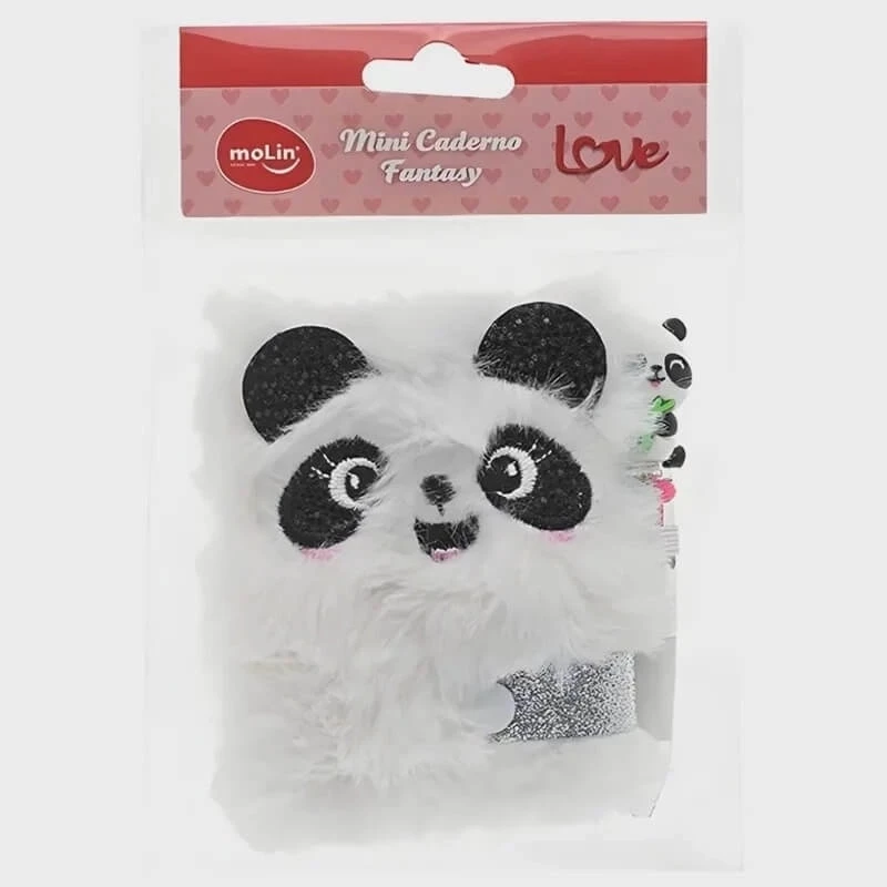 Mini Caderno com Capa de Pelúcia Fantasy Love Panda Molin