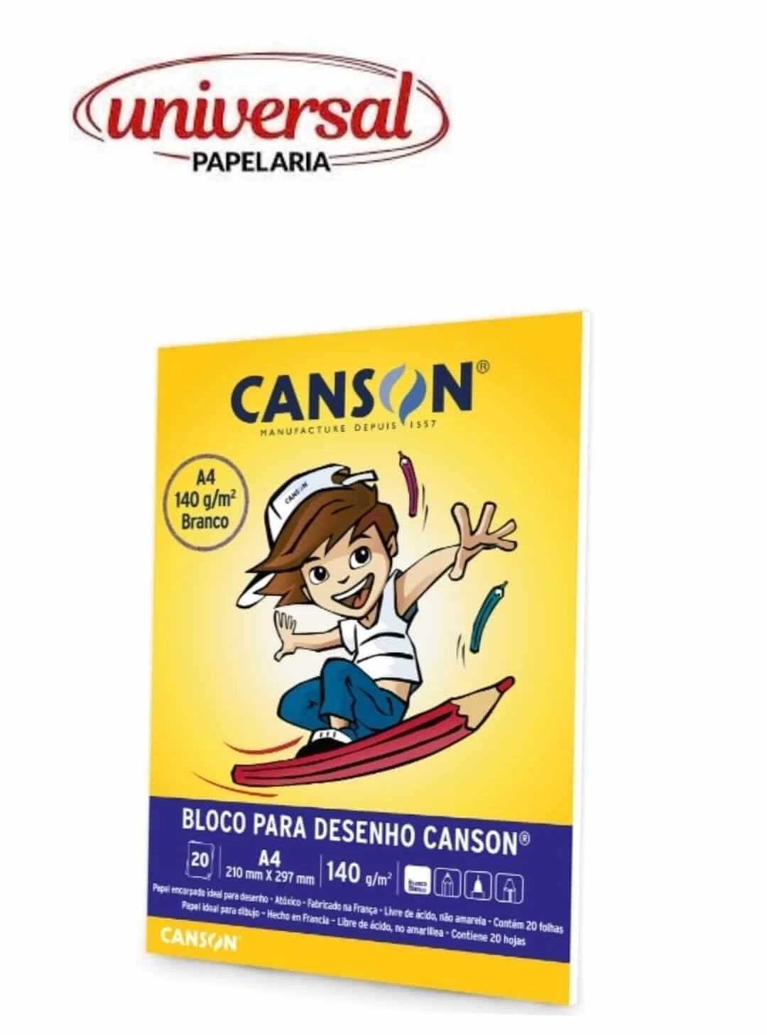 Bloco Desenho Canson Escolar Branco A4 140g/m² 20 Folhas
