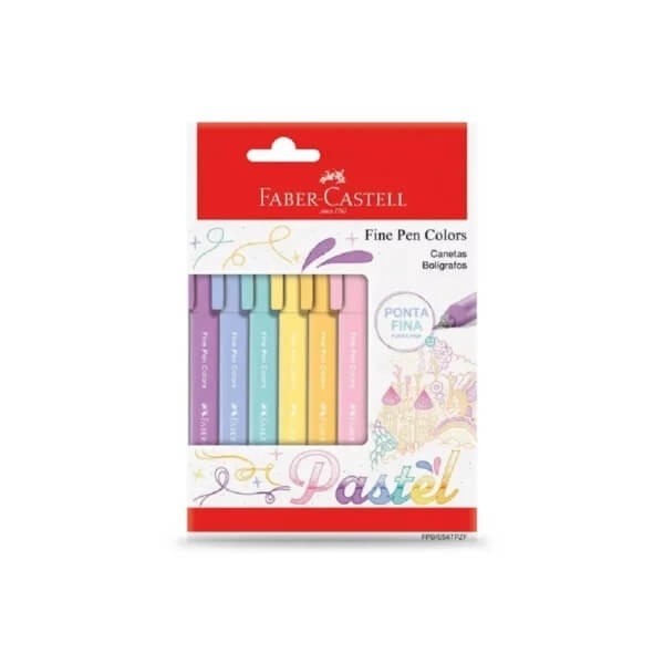 Caneta Faber Castell Fine Pen 6 Cores Pastel Ponta Fina 0.4mm