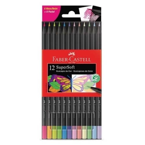 Lápis De Cor 12 Cores Neon - Pastel SuperSoft Faber-Castell