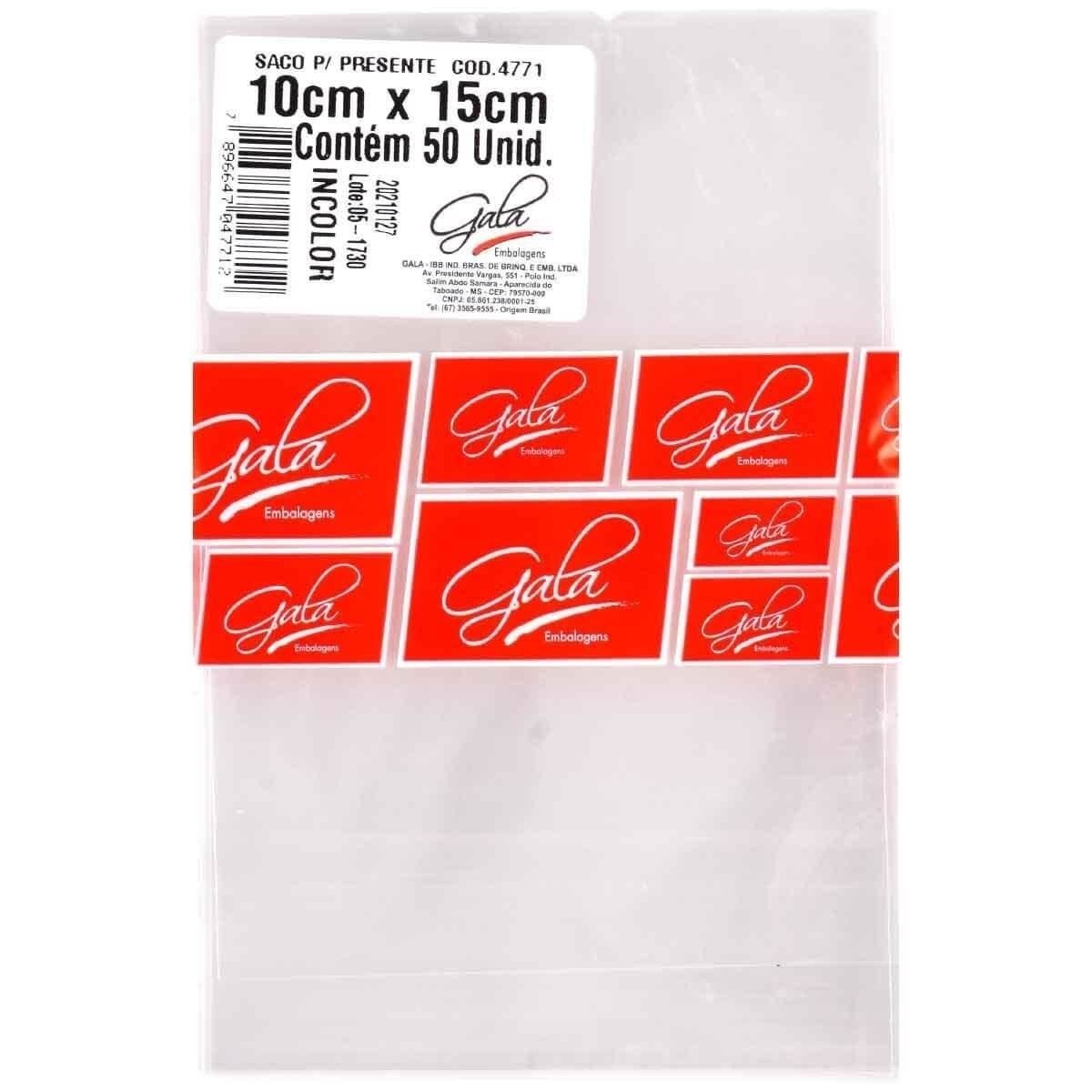 Saco Incolor Liso 10X15cm - 50 Unidades - Gala Embalagens