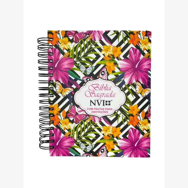 Bíblia Para Anotações NVI - Wire-O - Flores Hibisco