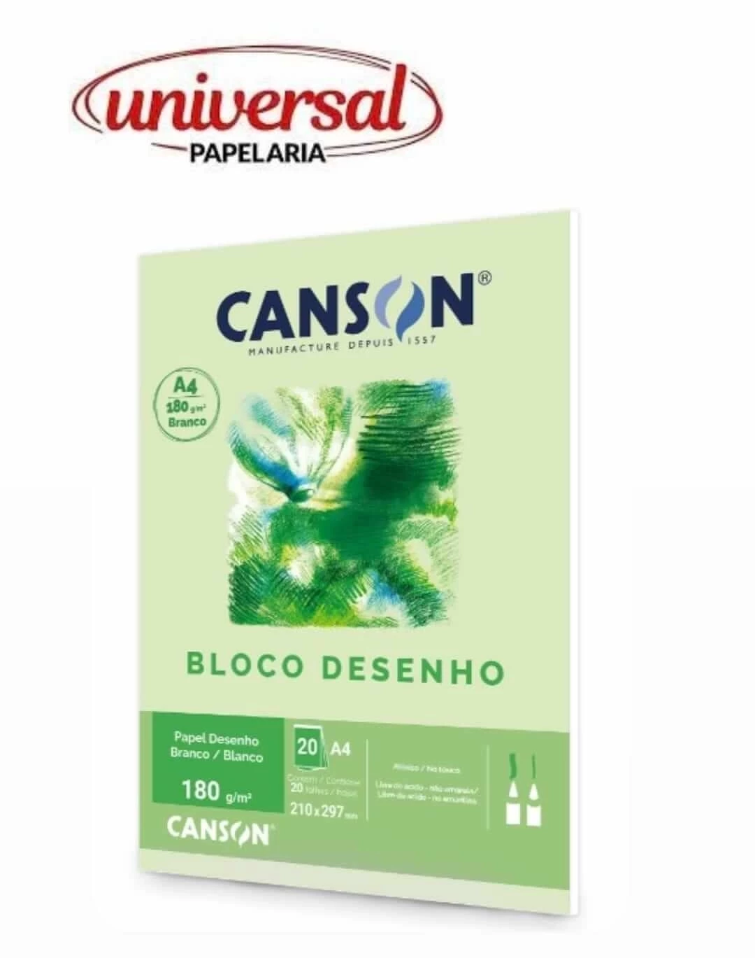 Bloco Desenho Canson Branco A4 180g/m² 20 Folhas