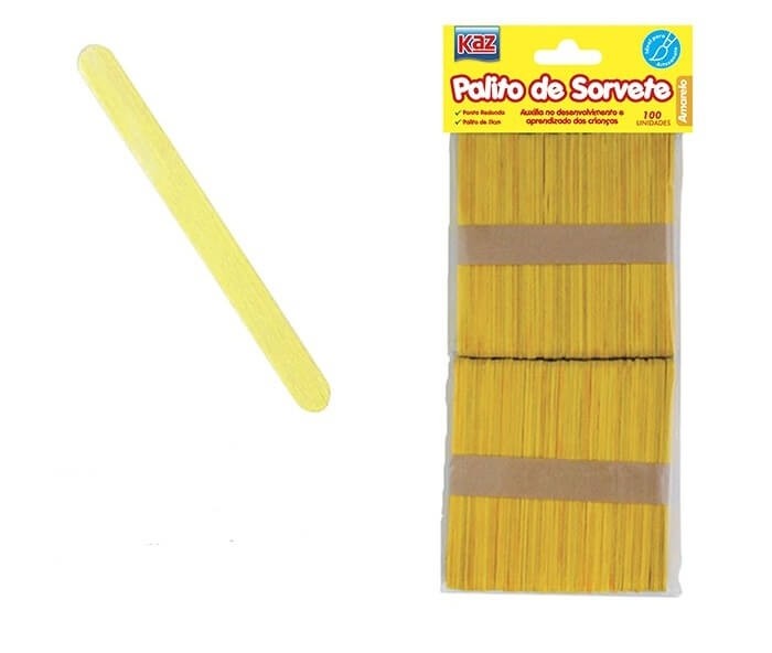 Palito de Picolé Colorido Amarelo