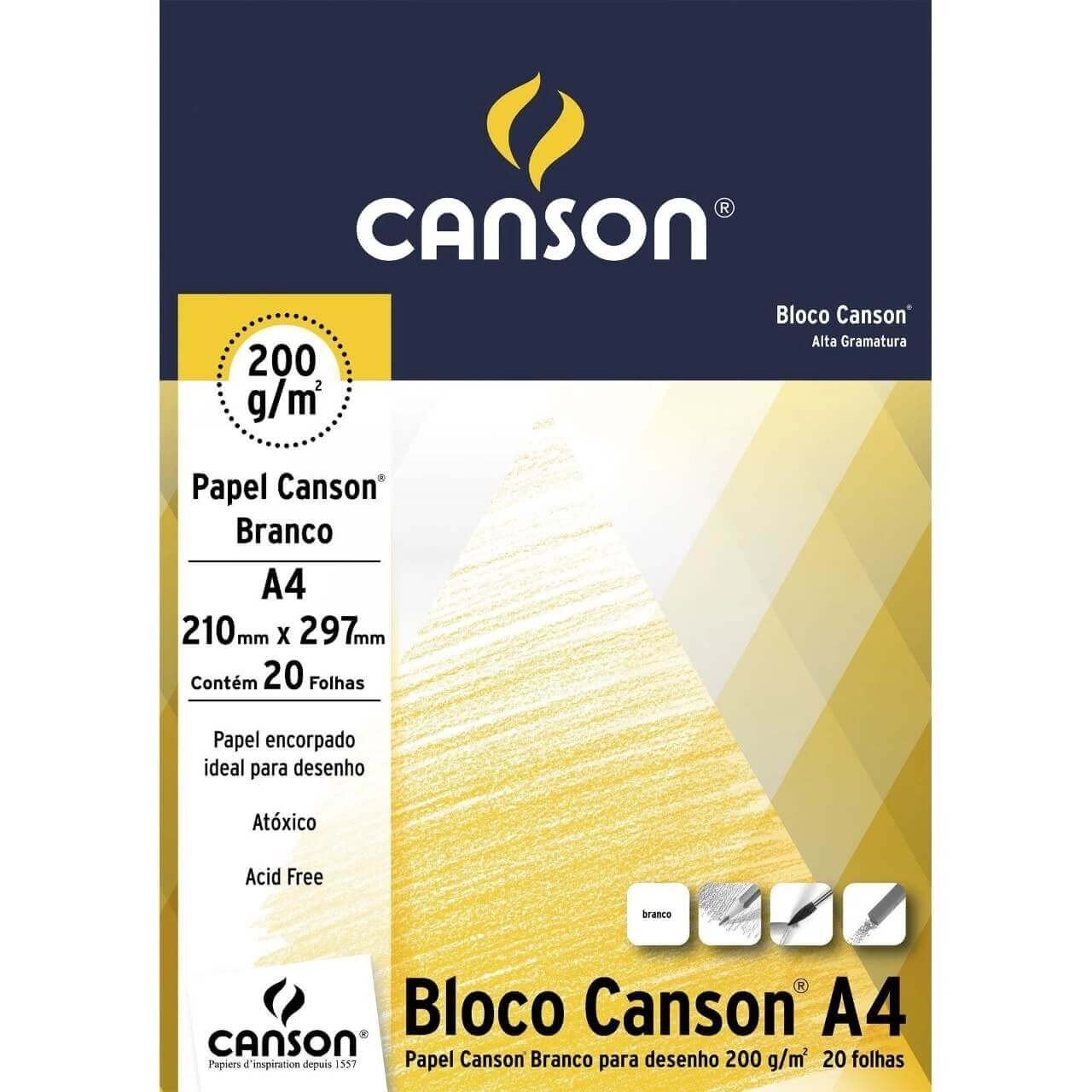 Bloco Desenho Canson Branco A4 200g/m² 20 Folhas