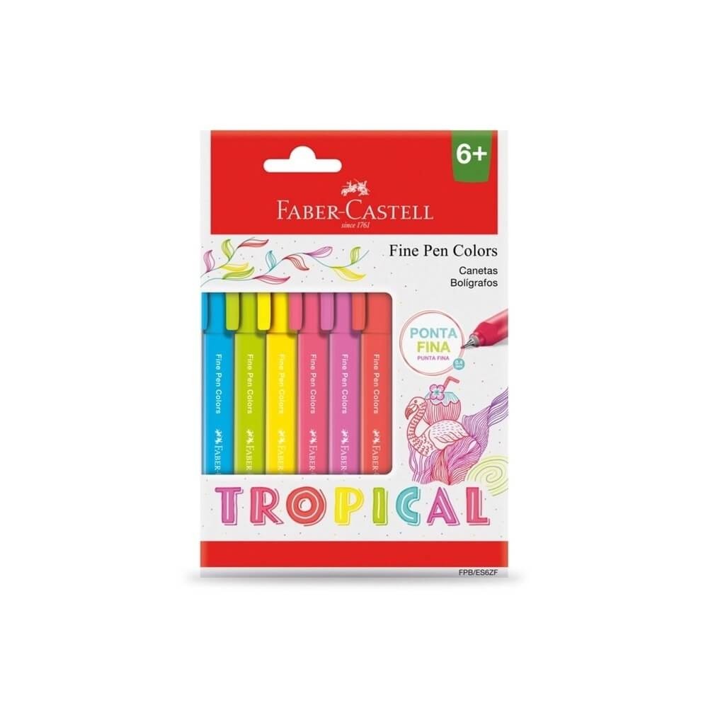 Caneta Fine Pen Colors Tropical Com 6 Cores Faber Castell