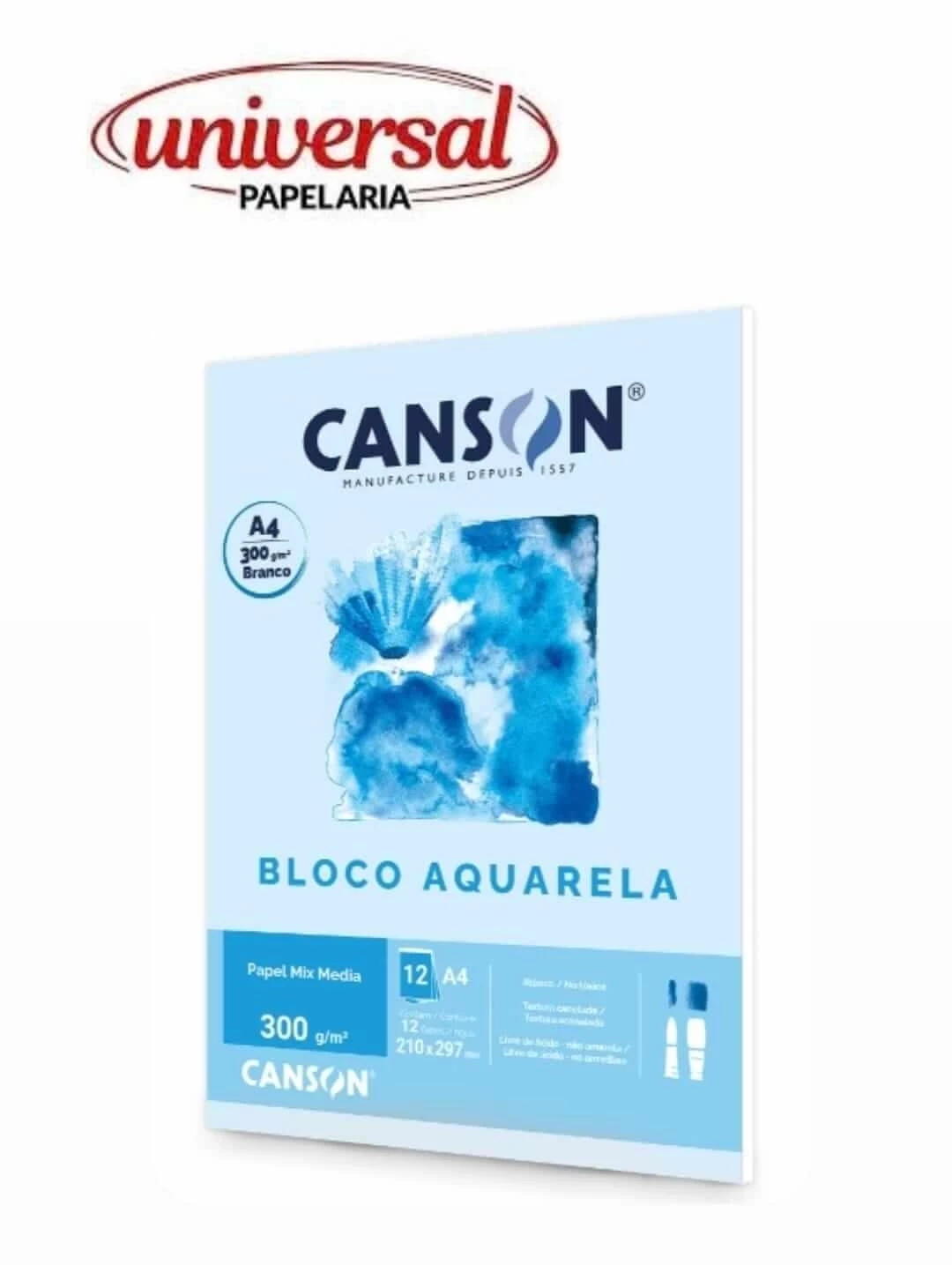 Bloco Aquarela Mix Media Branco 300 g/m² A4 12 Folhas Canson