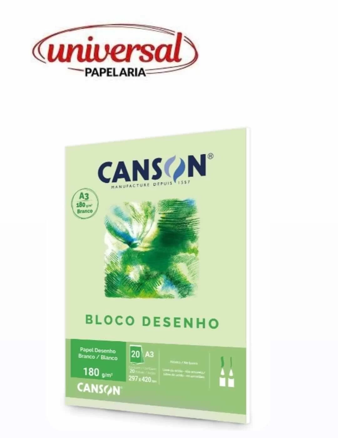 Bloco Desenho Canson Branco A3 180g/m² 20 Folhas