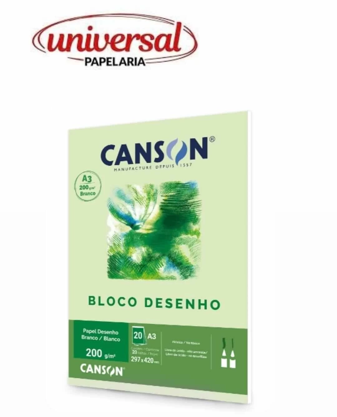 Bloco Desenho Canson Branco A3 200g/m² 20 Folhas