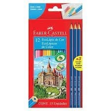 Lápis de Cor Faber Castell 12 Cores - Com 3 Ecolápis