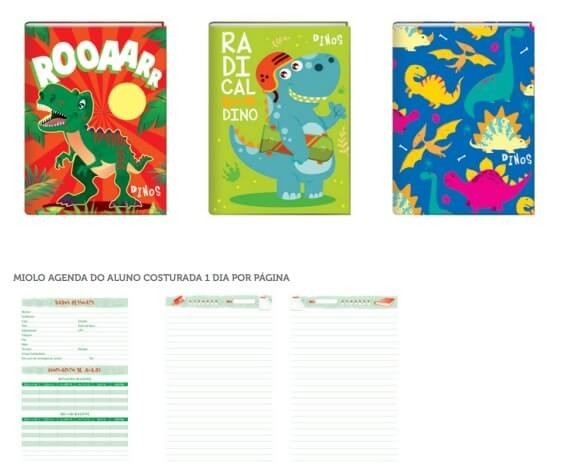 Agenda do Aluno Capa Dura 128 Folhas 1 Dia por Folha Dino 1 UN
