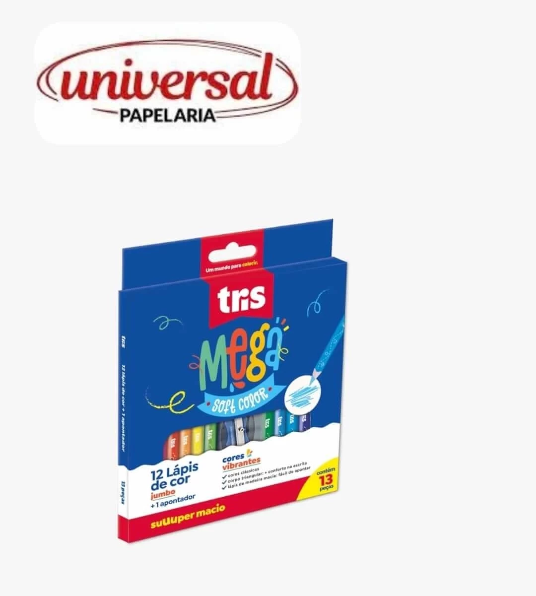 Lápis De Cor Jumbo Mega Soft Color 12 Cores + Apontador Tris