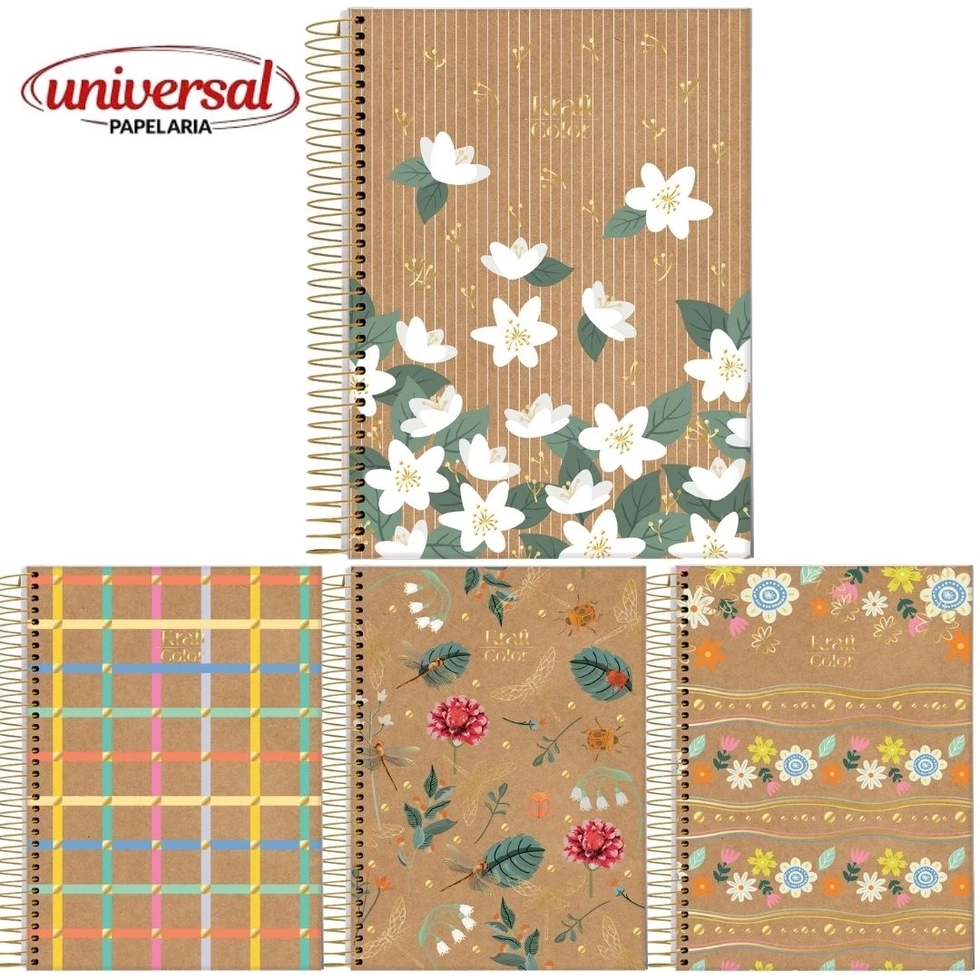 Caderno Espiral Universitário 10 Matérias 160 Folhas Kraft Color Jandaia