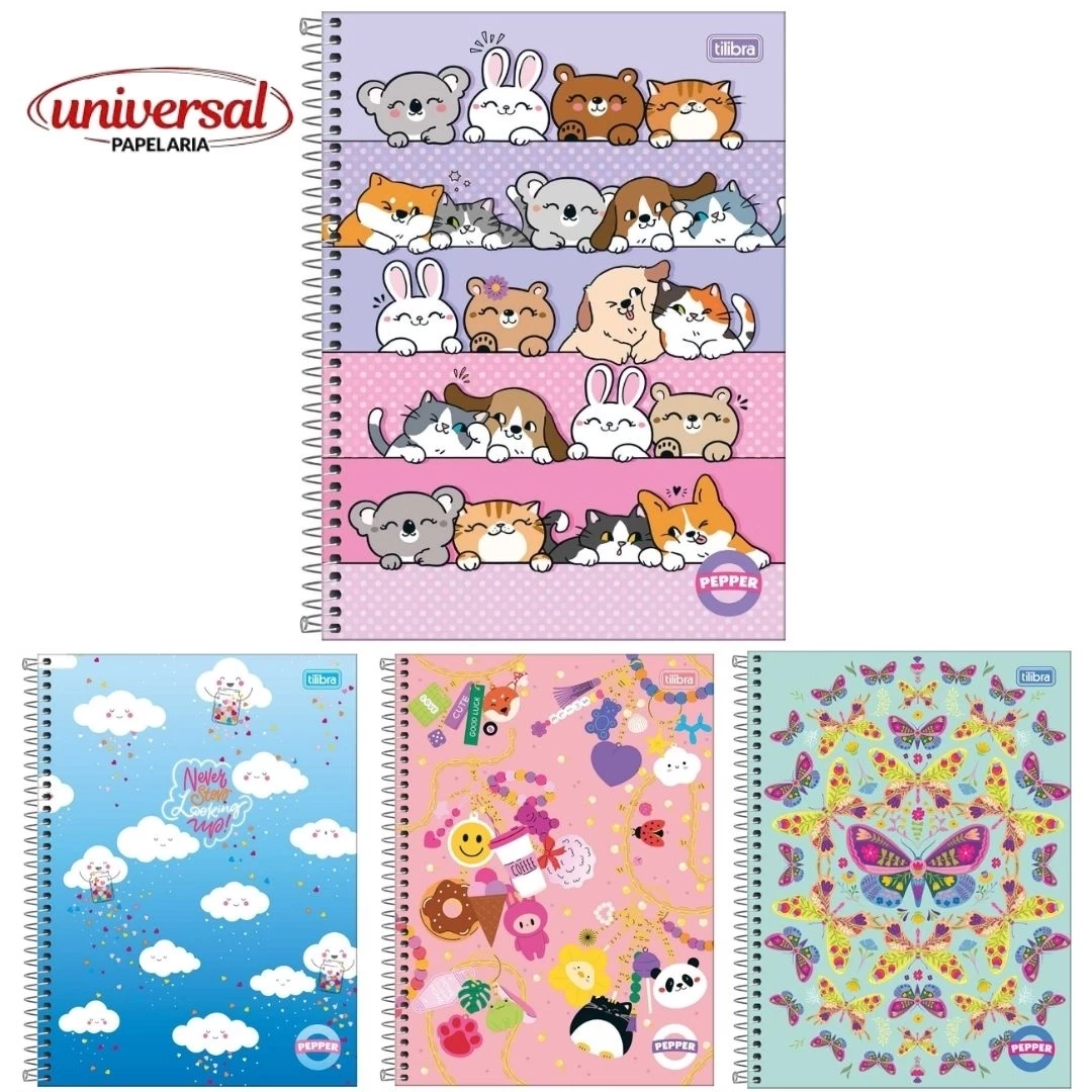 Caderno Espiral Capa Dura Universitário 20 Matérias Pepper Feminino 320 Folhas