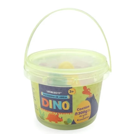 Massinha de Areia Dino Balde c/300g de areia + 4 acessorios