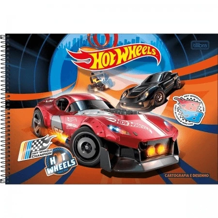 Caderno de Desenho e Cartografia Espiral Capa Dura Hot Wheels 80 Folhas - 1UN