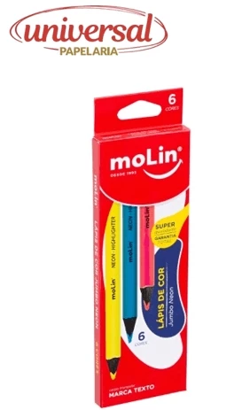 Lapis De Cor Jumbo 6 Cores Neon Molin