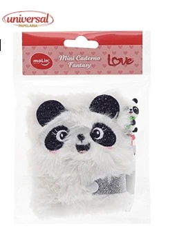 Mini Caderno com Capa de Pelúcia Fantasy Love Panda Molin