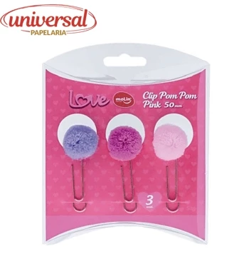 Clipes Pom Pom Pink Love MOLIN 50mm C/3 Unidades