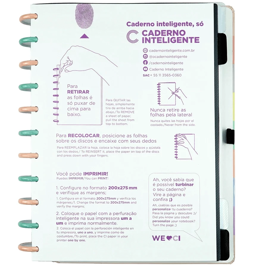 Caderno Inteligente G+ ARCO IRIS Pastel 140FLS Grande