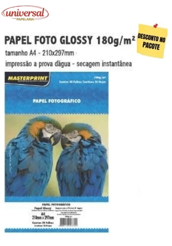 Papel Foto Glossy 180g A4 Brilho Masterprint