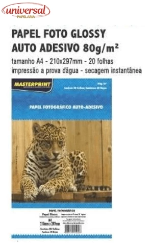 Papel Fotográfico Autoadesivo 80g A4 20 Folhas MASTERPRINT