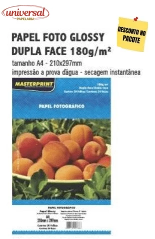Papel Fotografico Inkjet A4 Glossy Dupla Face 180G  Masterprint