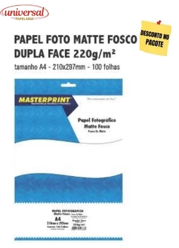 Papel Fotográfico A4 Matte 220g/m2  Masterprint 1 Folha