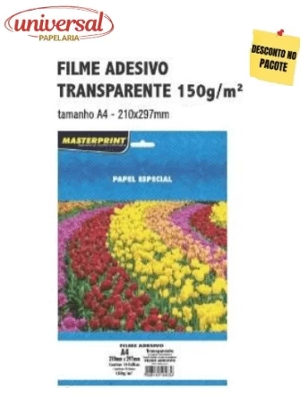 Filme Adesivo INKJET A4 150G Transparente Masterprint 1 Folha