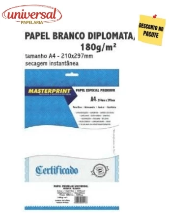Papel Diplomata Liso A4 210X297MM 180GM Masterprint 1 UN