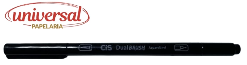 Caneta Hidrográfica Aquarelável Cis Dual Brush Preto 1 UN