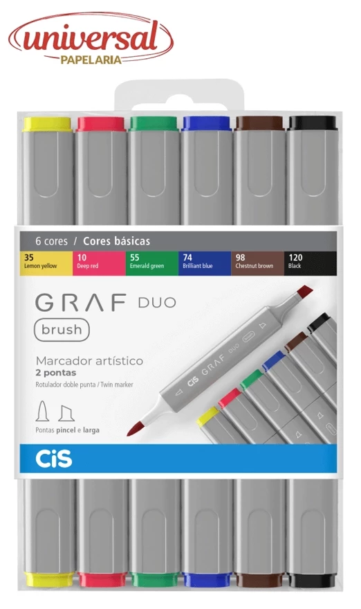 Marcador Graf Duo Cores Básicas 6 Cores Cis