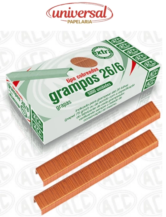 Grampos Cobreado 26/6 Caixa com 5000 Unidades ACC