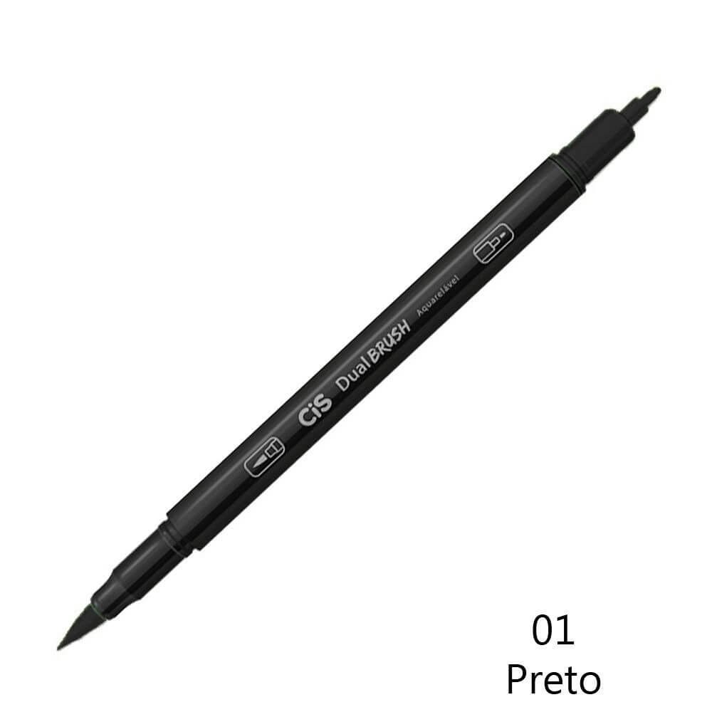 Caneta Hidrográfica Aquarelável Cis Dual Brush Preto 1 UN