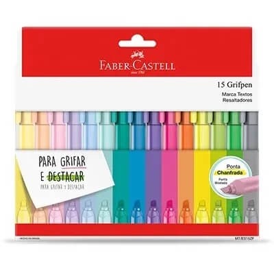 Kit Marca Texto Grifpen c/15 Cores - Faber Castell