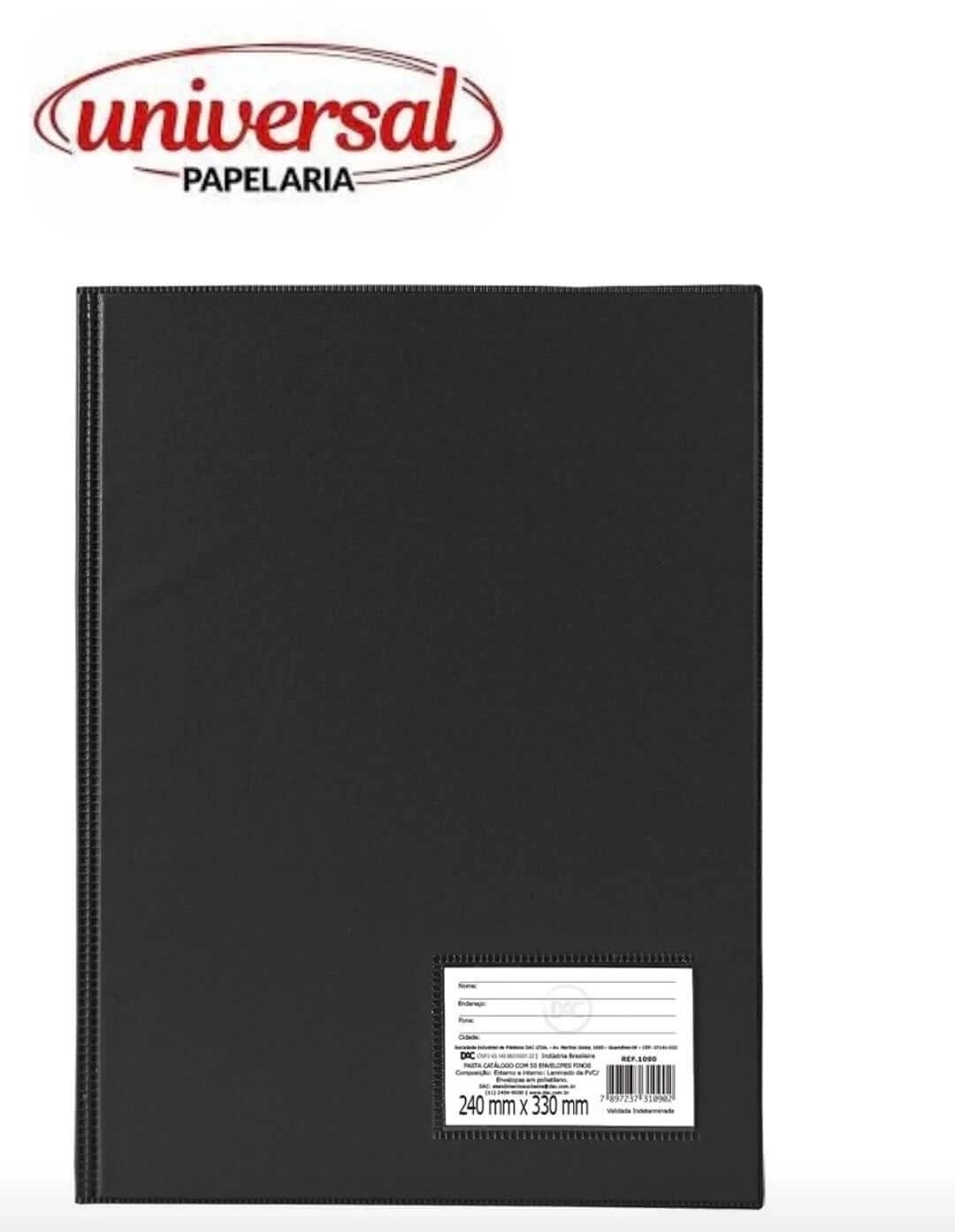 Pasta Catálogo Com 100 Envelopes Finos Preta DAC 1 UN