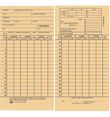 Cartão De Ponto Mensal TA Tilibra 1 Folha