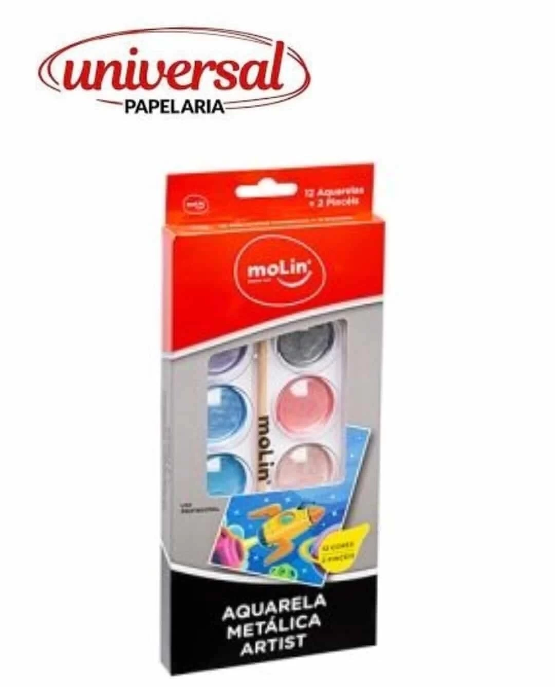 Aquarela Metalica 12 Cores + Pincel Molin
