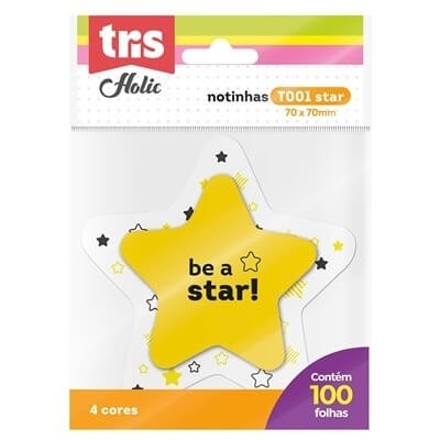 Bloco Adesivo Tris Estrela 70x70mm 4 Cores Neon 100 Folhas 1 UN