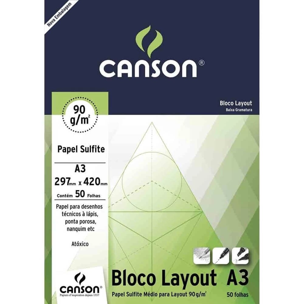 Bloco Canson Layout 90g/m² Técnico A3  50 Folhas