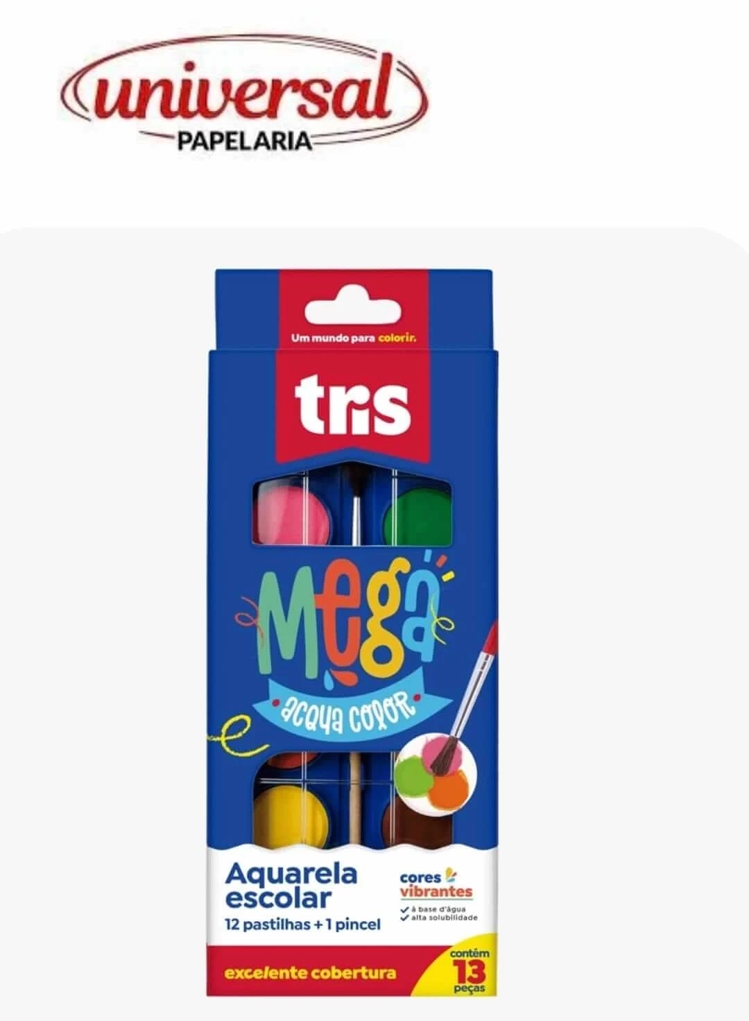 Tinta Aquarela 12 Cores + Pincel Tris