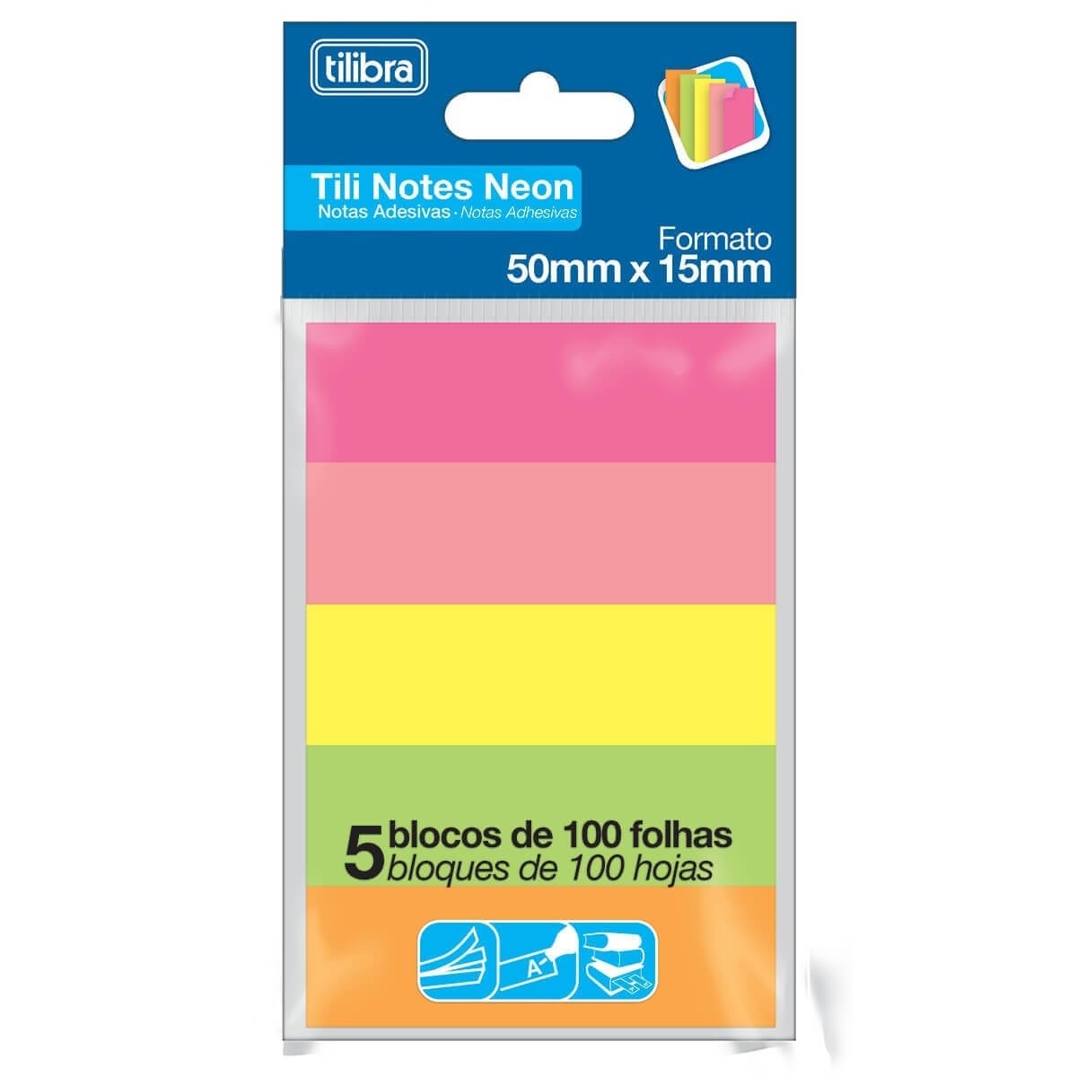 Bloco Adesivo Tili Notes 50x15 500 folhas 5 Cores